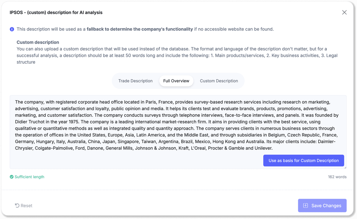 Database description analysis
